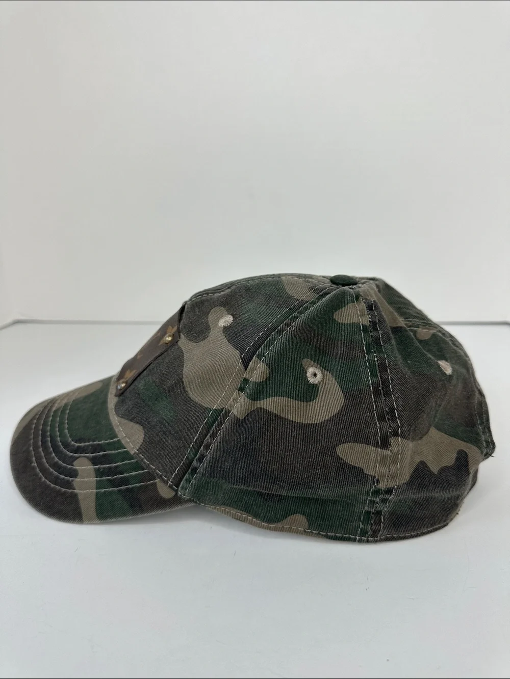 Luxury Inspired Upcycled Camo Baseball Hat One Size Adjustable Velcro Closure - Picture 5 of 10